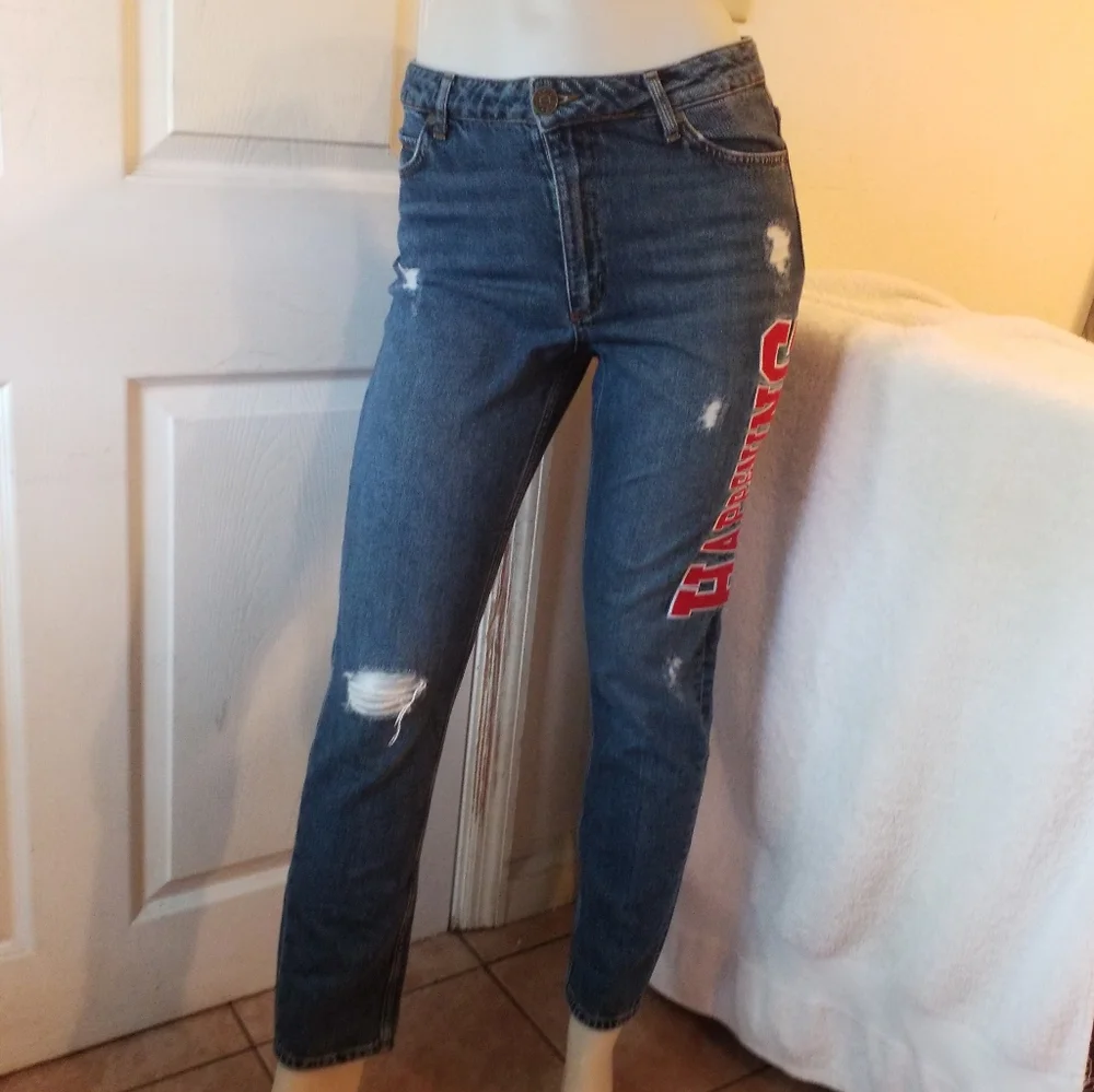 Sandro Paris Hortense Happening distressed high waisted Jeans preppy varsity 6 - Picture 5 of 16